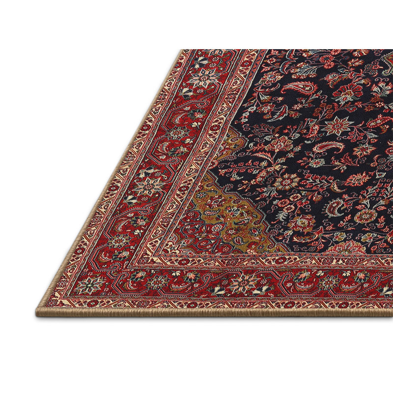 Tapis traditionnel rouge / crème / jaune Gallois, Rectangle 5 pi x 7 pi