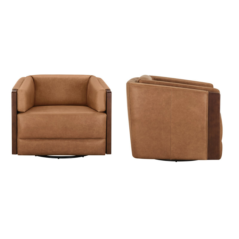 Chaise d'appoint pivotante Audrey (ensemble de 2), Cuir véritable Aline Butternut