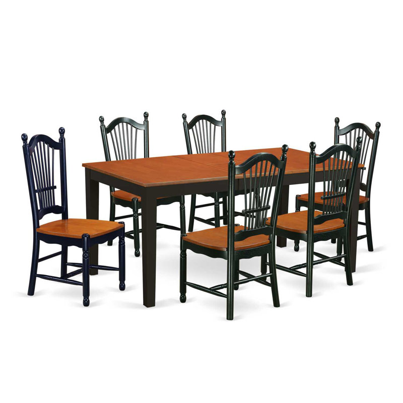 Ensemble de mobilier de salle à manger 7 pièces composé d'une table de cuisine rectangulaire avec rallonge papillon et 6 chaises, noir et cerise