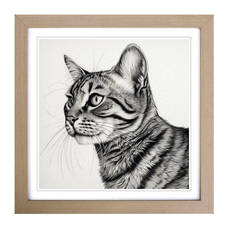 Cat Drawing - Framed Print, Oak