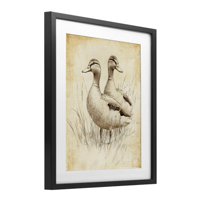Vintage Pair of Ducks Framed Print Under Glass, design by Petal Prints Design