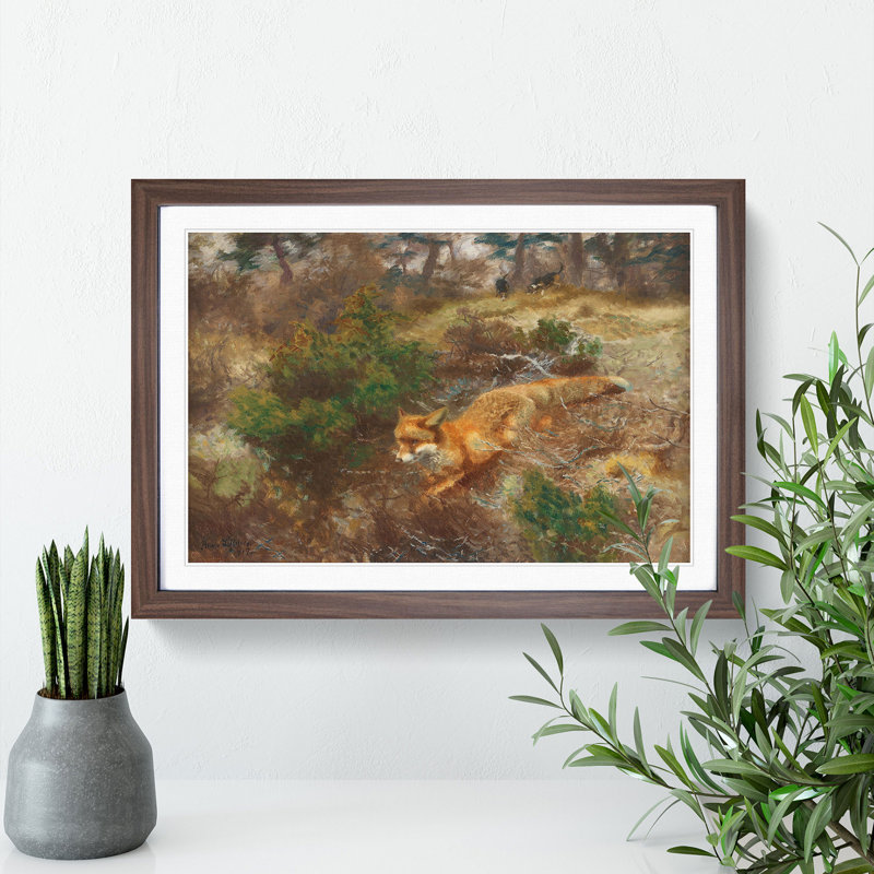 Fox and Hunting Dogs Vol.1 by Bruno Liljefors - Picture Frame Painting, Walnut Framed, 36cm H x 48cm W x 2cm D