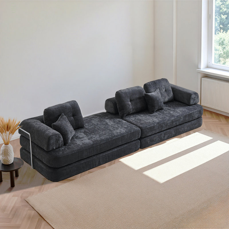 Canapé de 104 po sans os, canapé modulaire compressé avec méridienne, canapé modulaire à assise profonde et canapé modulaire en chenille avec mousse à mémoire de forme, sans assemblage requis