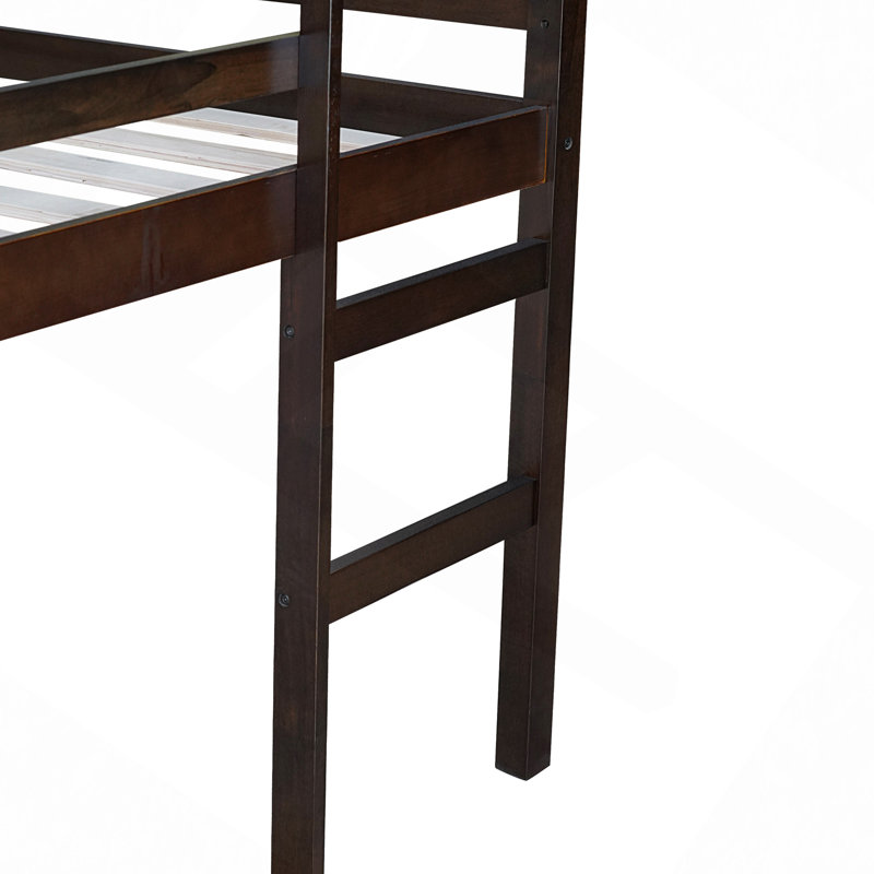 Lit mezzanine en bois d'hévéa avec échelle, Espresso