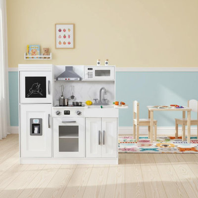 Jeu de cuisine en bois pour enfants, jeu de cuisine moderne pour enfants, jeu de cuisine pour enfants, machine à café, hotte, évier, machine à glaçons, cadeau pour les garçons de 3 ans et plus