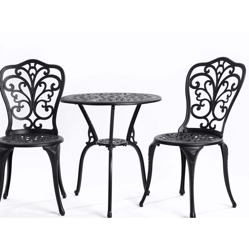Choice Products 3-Piece Outdoor Rust-Resistant Cast Aluminum Patio Bistro Set Black, Black