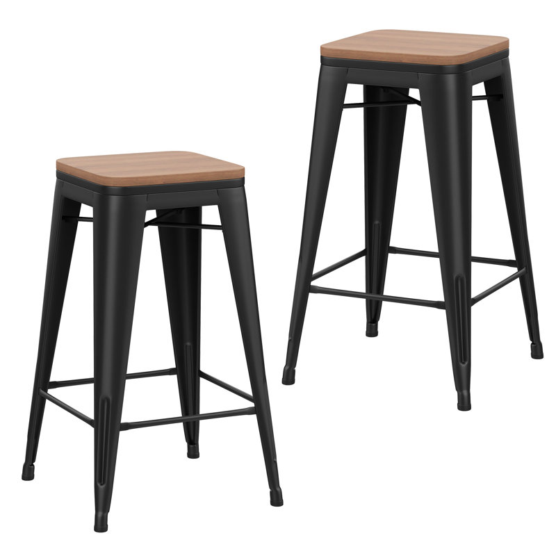 Comptoir et tabourets de bar en métal, Noir, Tabouret de comptoir (siège d’une hauteur de 24
