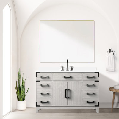 Meuble-lavabo en chêne blanc de 48 po avec surface et robinet en marbre de culture