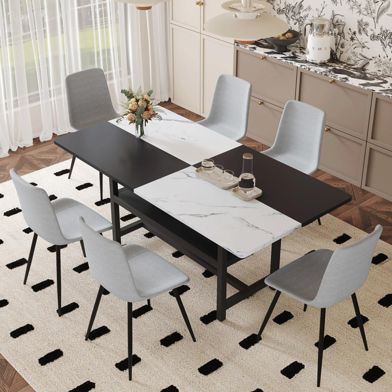 Ensemble de table de salle à manger rectangulaire, ensemble de table de salle à manger 71 po avec chaises rembourrées et tablette de rangement