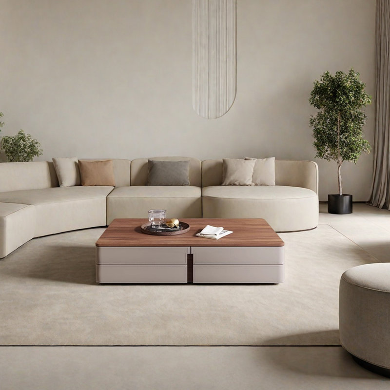 Table basse en bois, H 15,75 po x L 51,18 po x l 23,62 po, Gris clair