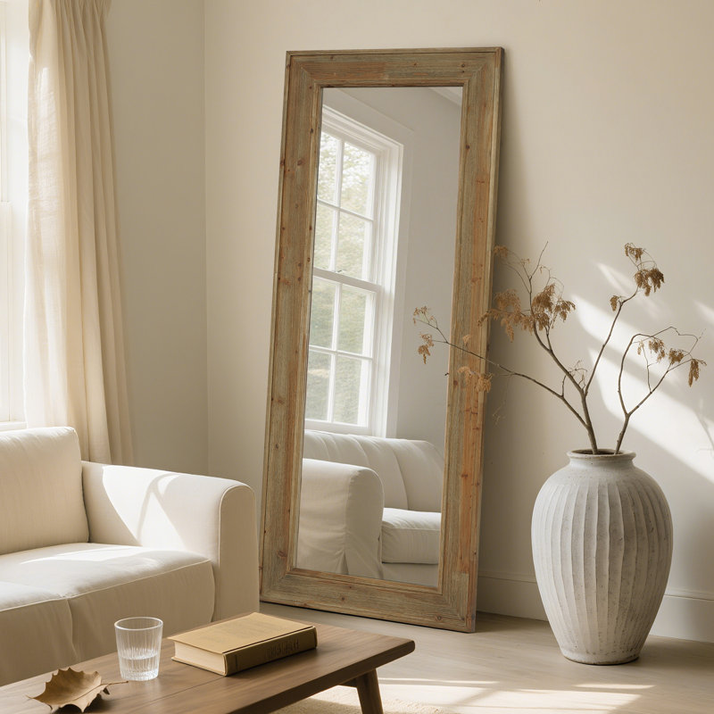 Rustic Rectangle Wood Mirror for Bathroom Farmhouse, Woodgrain wash wood, 60" x 24"