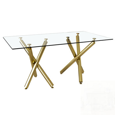Large Modern Minimalist Rectangular Glass Dining Table