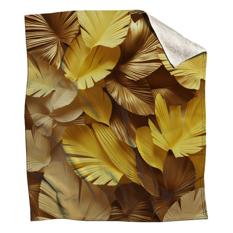 Couvertures texturées à feuilles de palmier, L 50 po x H 60 po, Medium Gold Medium Beige