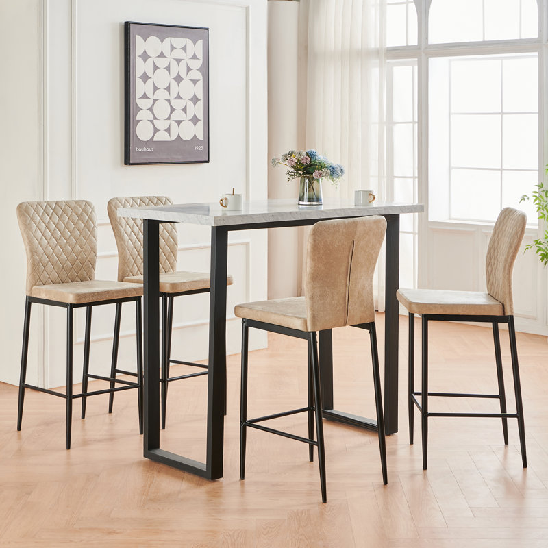 Vintage Upholstered Armless Bar Stool, Beige Suede