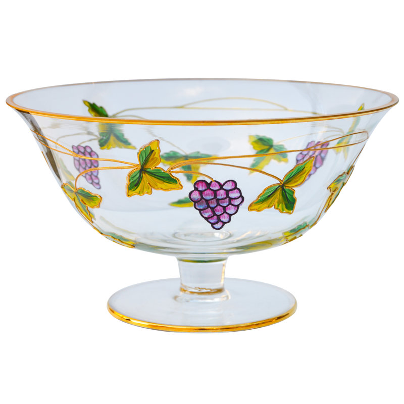 Bol en verre avec incrustation dorée et motif raisin
