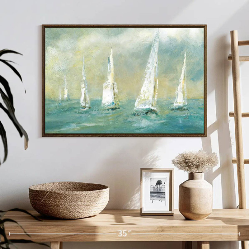 Brise océanique II, 25 po x 17 po, Cadre flottant en noyer