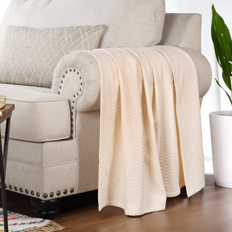 Jeté toutes saisons 100% coton Diamond Weave, Lit simple, Ivoire ivoire
