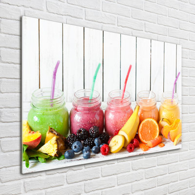 Glass Print Wall Art 100X70cm Image Printed On Glass Decorative Wall Picture Behind Toughened / Tempered Safety Real Glass For Kitchen & Living Room Theme:Fruit Cocktails