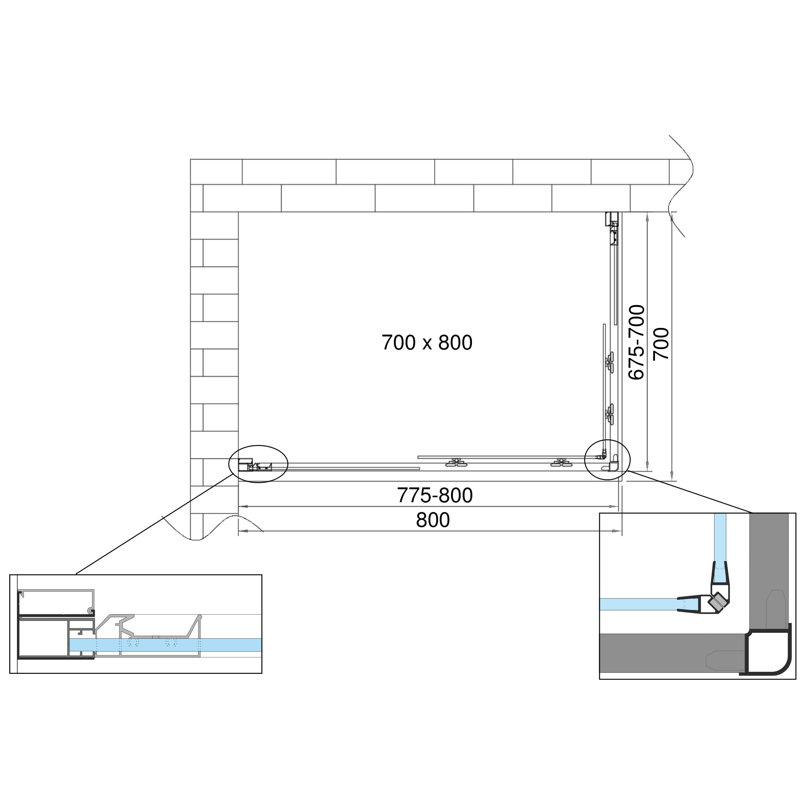 Geziena Rectangle Walk In Shower Enclosure - 70X80 Cm