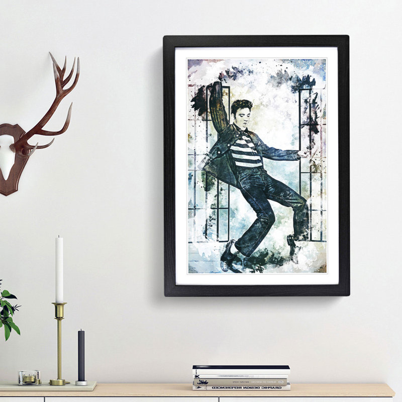 Elvis Presley Dancing in Abstract - Picture Frame Painting Print on MDF, 65cm H x 48cm W x 2cm D, Black Framed