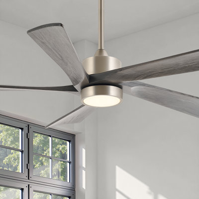 5-Blade Transitional Modern Solid Wood LED Ceiling Fan with Dimmable Light and Remote