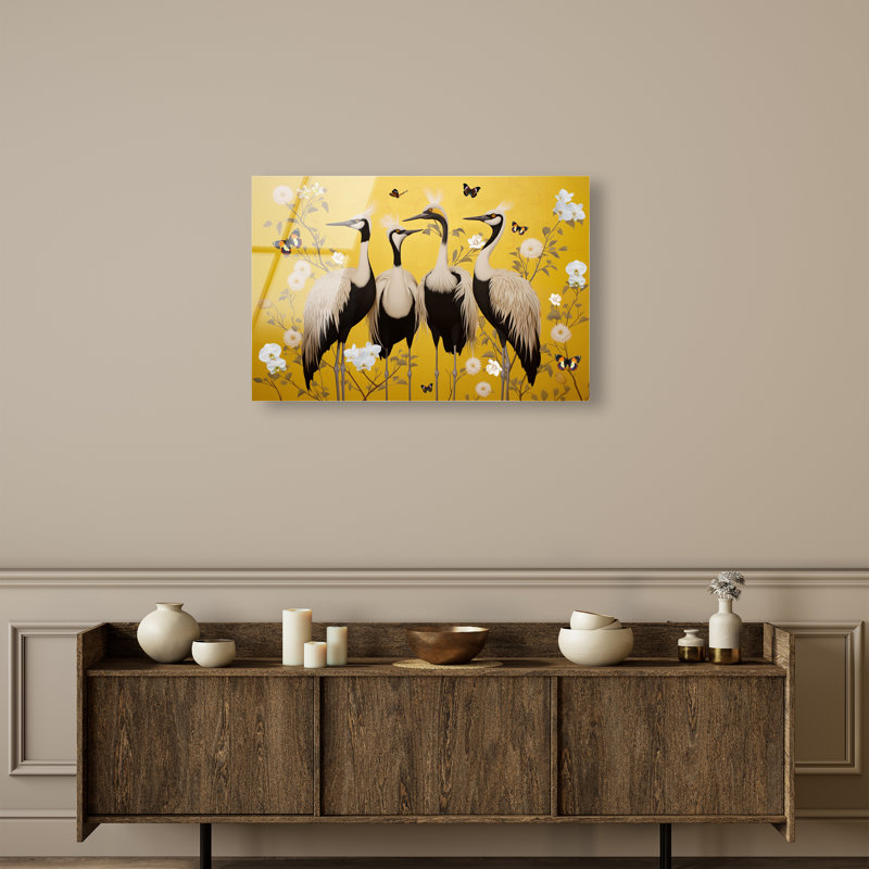 Yellow Crested Cranes Canvas Animals Print by Oliver Gal, 20"H x 30"W, High-Gloss Acrylic Print