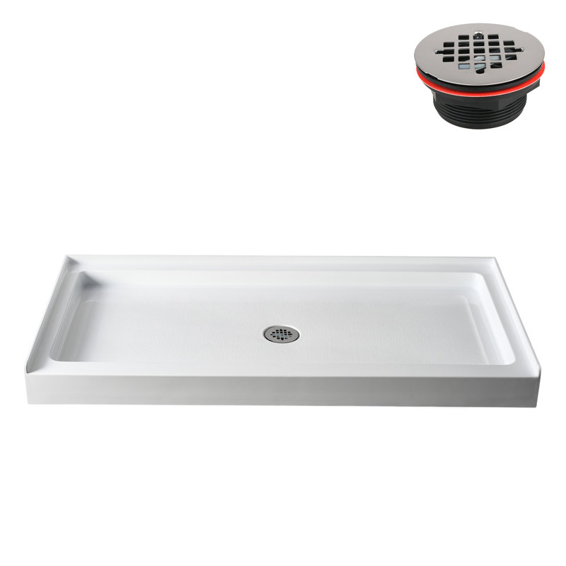 60 in. x 30 in. Alcove Acrylic Shower Base in Glossy White With Center Drain, Drain Included, Glossy White