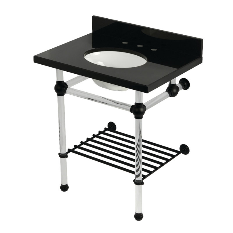Kingston Brass Templeton 30-Inch Black Granite Console Sink with Acrylic Legs and Shelf (8-Inch, 3-Hole)