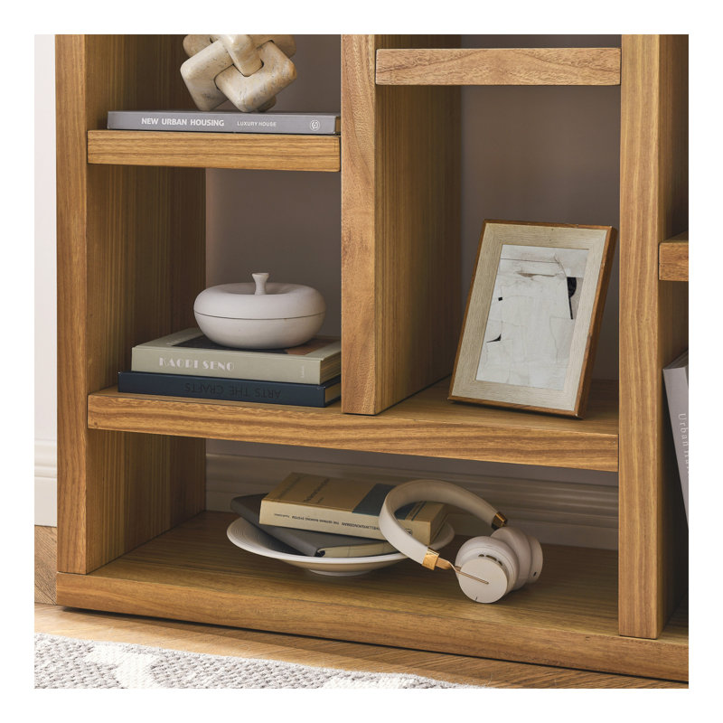 Open Wooden Open Shelf Bookcase, Freestanding Display Storage Cabinet with 7 Cube Storage Spaces, Floor Standing Bookshelf, Entryway, Living Room Storage Cabinet