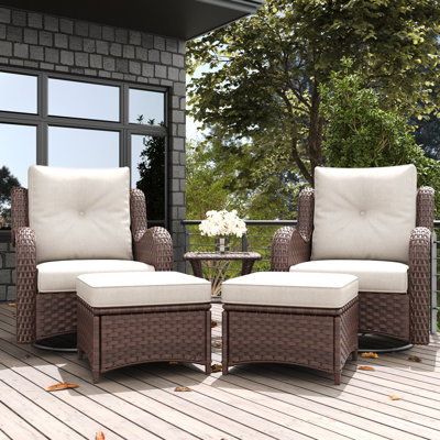 LayinSun 5 Piece Outdoor Wicker Swivel Chair With Ottoman by LayinSun