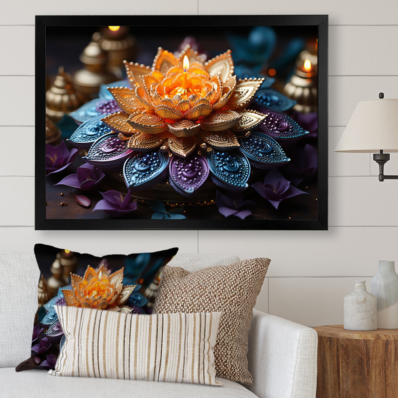 «Hinduisim Vibrant Mandala - Hindouisme», art mural, H 12 po x l 20 po x P 1 po, Cadre simple noir