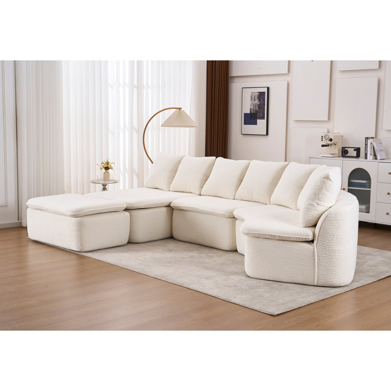 Canapé modulaire en U de 133 po avec support inclinable modulaire en chenille grain de bois désossé de 133 po, idéal pour les grands salons ou les chambres à coucher.