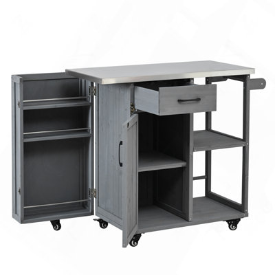 Lockable Fir Wood Outdoor Prep Station and Grill Cart with Stainless Steel Top and Spice Rack, White