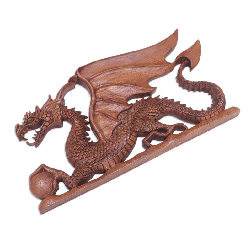  Handmade Ancestral Dragon Wood Relief Panel
