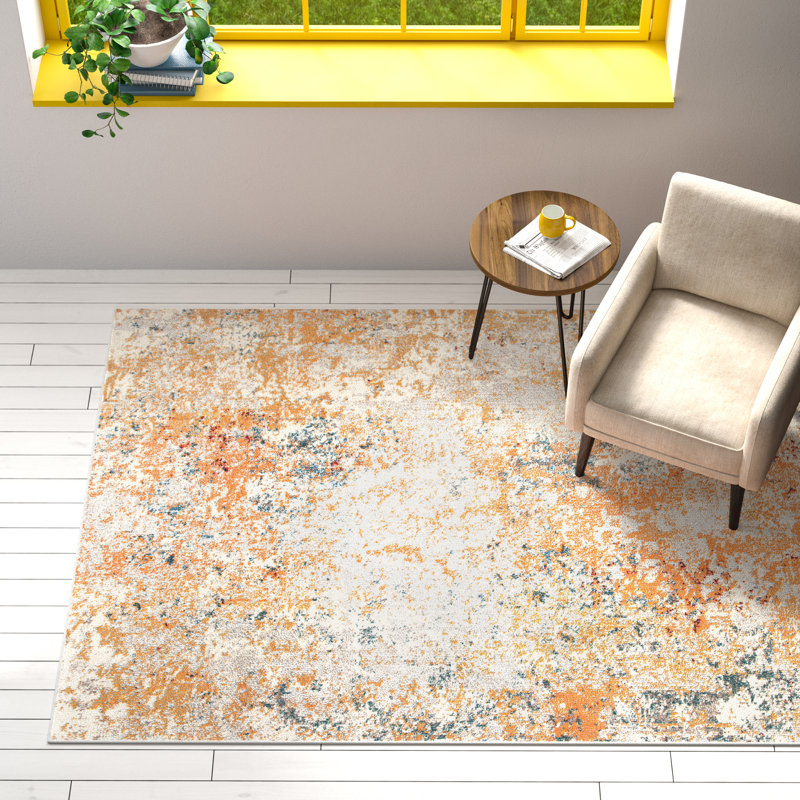 Tapis abstrait ivoire / orange Besfort, Rectangle de 10 pi x 14 pi