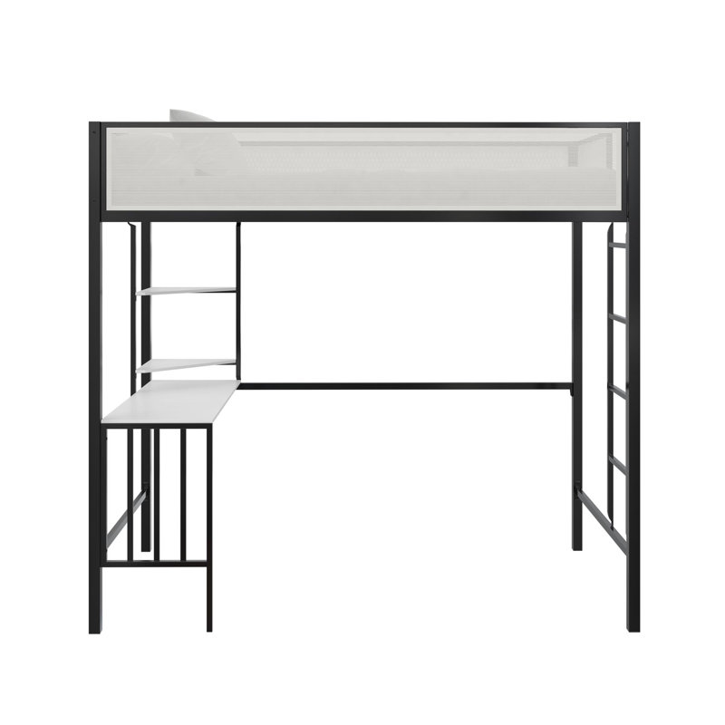 Lit mezzanine simple avec bureau et tablettes Axel, Lit simple