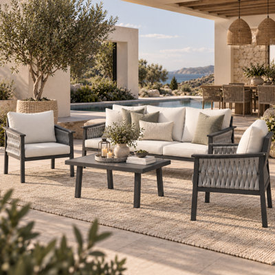 5-Person Luxury Outdoor Patio Set – Handwoven Rope, Aluminum Frame, Olefin Cushions
