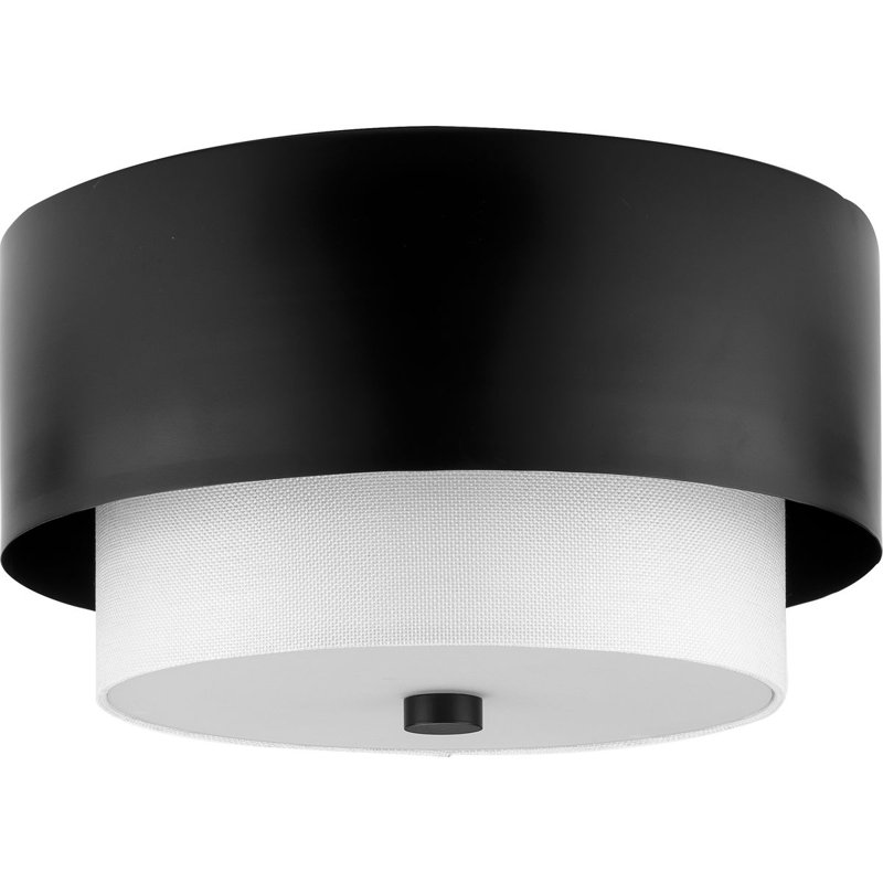 Glass and Linen Flush Mount, Matte Black