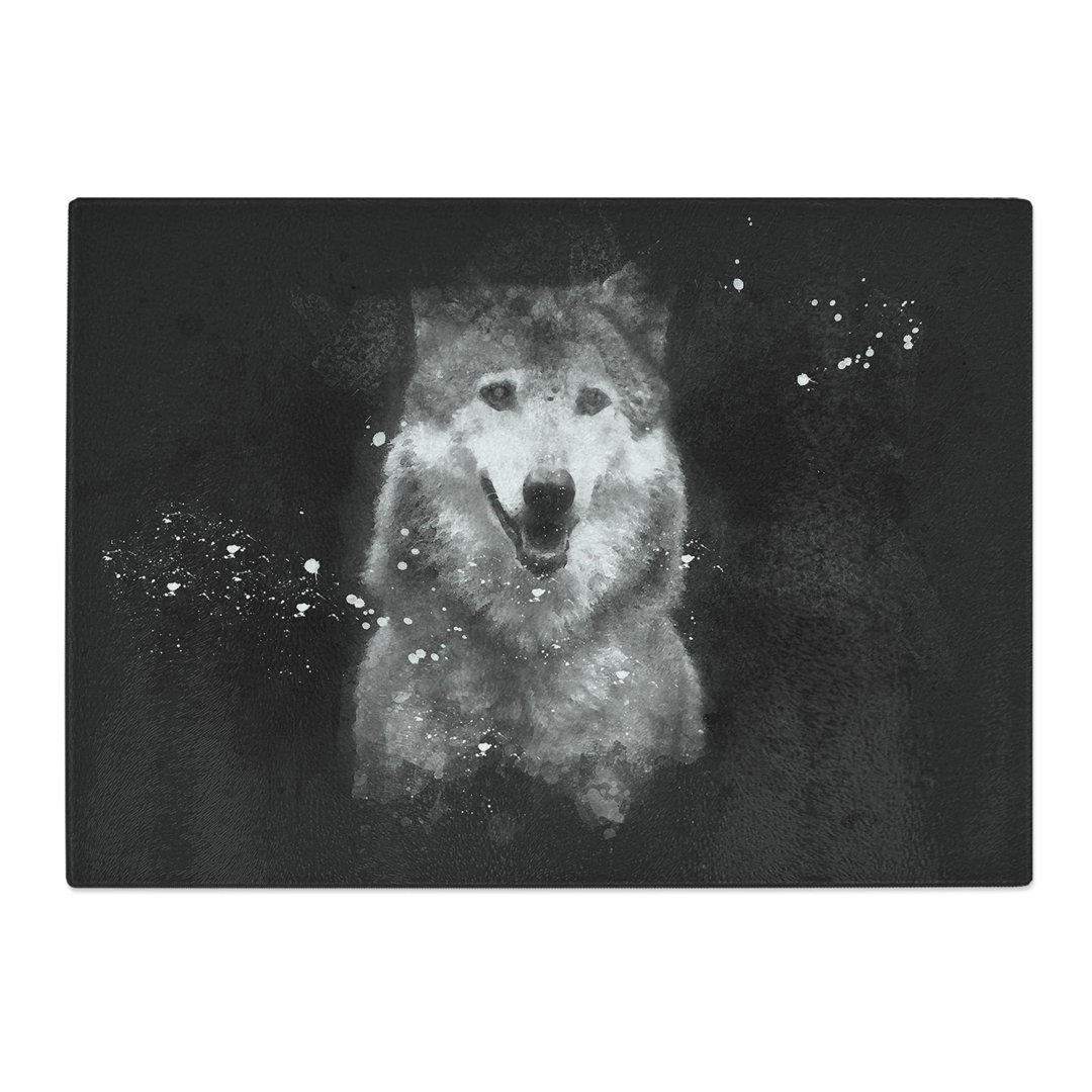 Tempered Glass Wolf Portrait Paint Splash Chopping Board