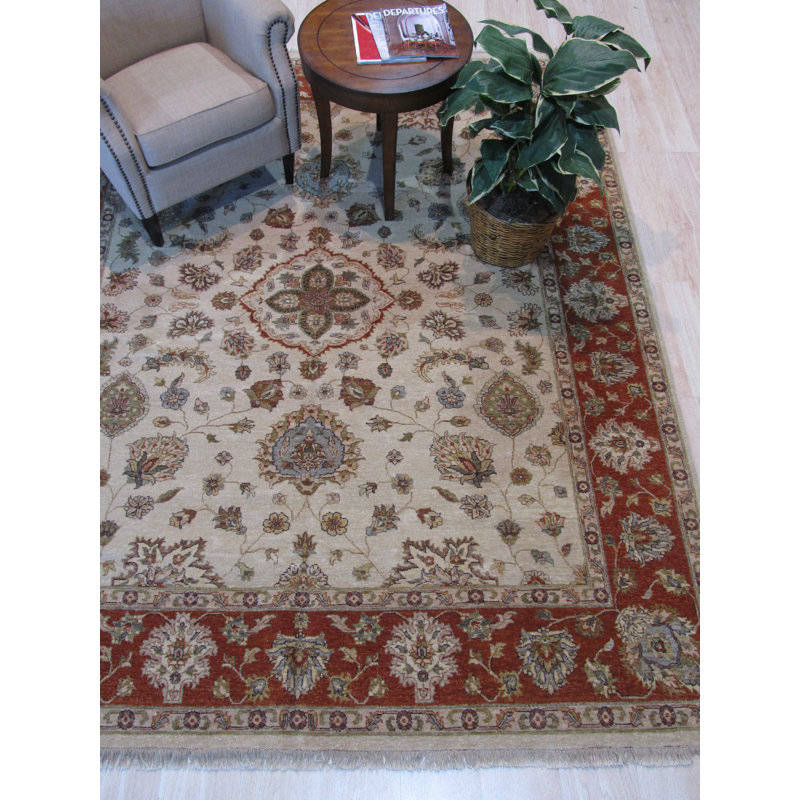 Tapis oriental multicolore en laine noué à la main ivoire / orange Exquise Agra