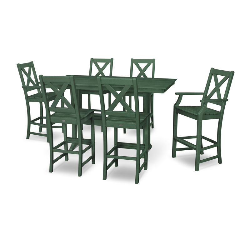 Braxton 7-Piece Farmhouse Trestle Bar Set, Green