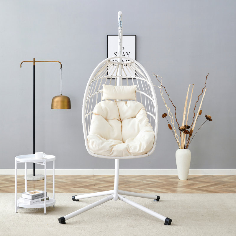 Chaise suspendue en fer robuste avec tissage en osier - Balançoire pour une personne pour l'intérieur et l'extérieur (blanc)