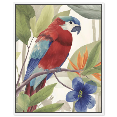 «Jungle Parrot I», reproduction d'art sur toile par Art Remedy, cadre blanc, 24 x 30