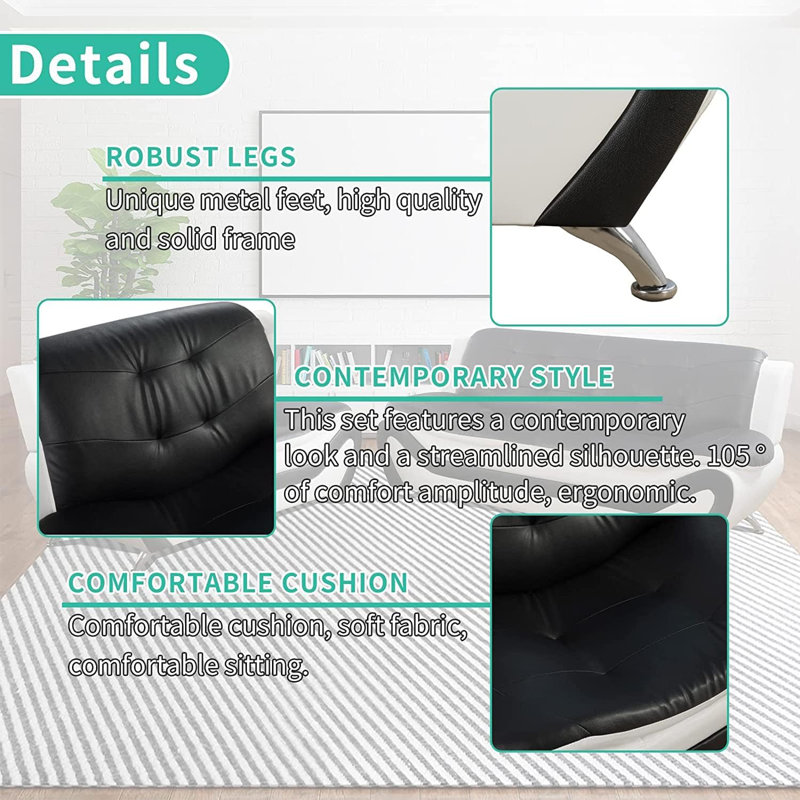 Chellie Upholstered Sofa, Black/White