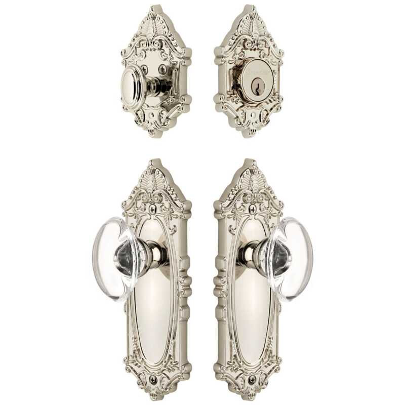 Ensemble de grande entrée victorienne Grandeur Grande avec bouton en cristal de Provence, 2.375", Polished Nickel