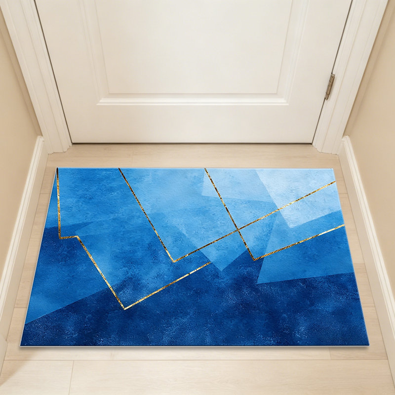 Modern Abstract Geometric Gold Blue carpet-easy to clean, machine-washable, soft and comfortable; suitable for door mats, kitchens, living rooms, bedrooms, corridors, and laundry areas. Easy to clean, durable carpet for home decoration.