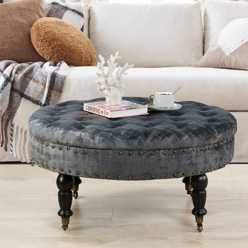 Laforge Velvet Ottoman, Peat Green Velvet
