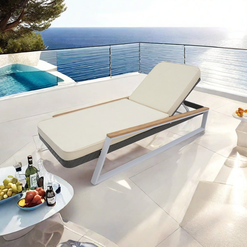 Luxury Outdoor Chaise Lounge Outdoor Chaise Lounge Set with Table , Cushion Included
