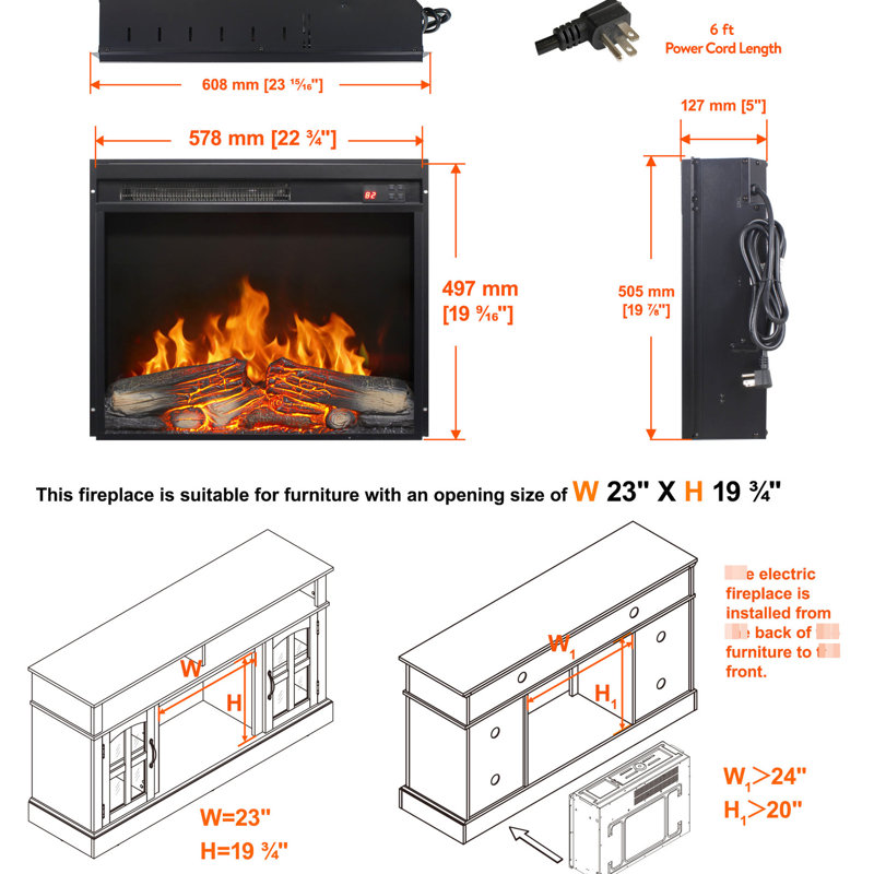 Foyer électrique encastrable de 23 pouces avec radiateur ultra mince et réaliste avec télécommande et minuterie de protection contre la surchauffe / chaleur de 1400 W, 5000 W par heure, 11 réglages de température, 50000 heures, source DEL 4