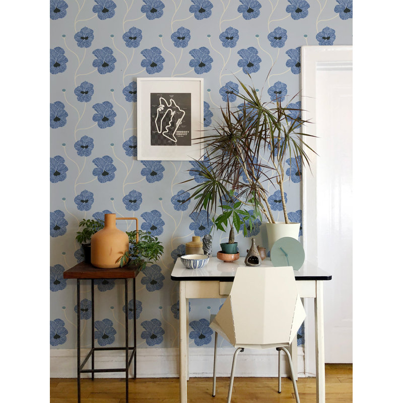 Papier peint floral «Flourish - Blue Petal» par Natalie Papier